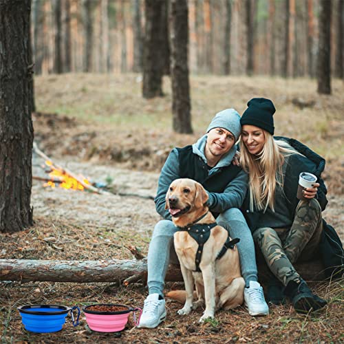 Dog Bowl Pet Collapsible Bowls, 2 Pack Collapsible Dog Water Bowls for Cats Dogs, Portable Pet Feeding Watering Dish for Walking Parking Traveling with 2 Carabiners (Small, Bule+Pink) - color: Bule+Pink, size: Small