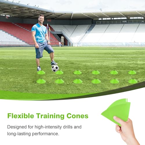 Portable Soccer Goal, Detachable 12x6 FT Soccer Goals Net for Backyard, Quick Setup Training Equipment with 1 Carry Bag, 12 Training Cones - color: Green