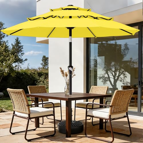 AreShark 9ft 3-Tier Patio Umbrellas, Outdoor Umbrella with 8 Sturdy Ribs UV Protection Windproof, Market Table Umbrella w/Push Button Tilt & Crank for Pool, Porch, Deck, Garden(Yellow) - color: Yellow