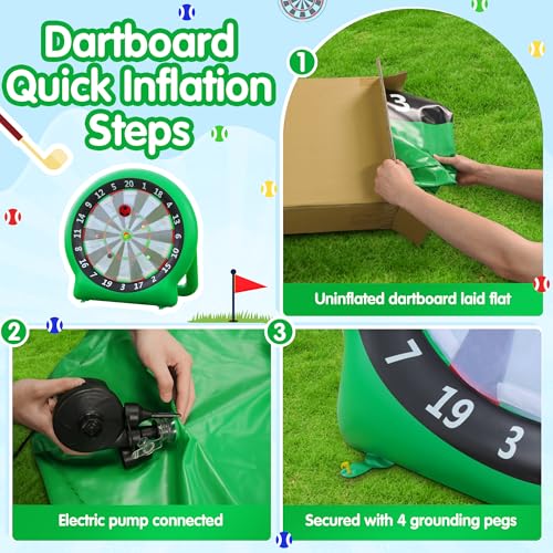 6FT Inflatable Dartboard, Giant Kick Darts Soccer Darts Golf & Throw Darts with Air Pump, Giant Outdoor Games, Blow up Soccer Darts for Yard Party Large Dartboard for Kids & Adults 20+Games - color: Green