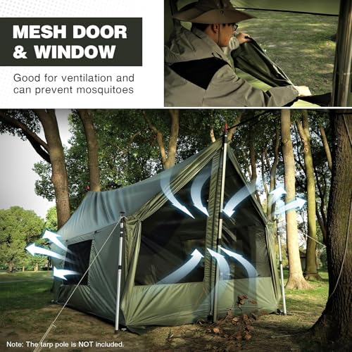 REDCAMP Large Hammock Hot Tent with Stove Jack, Waterproof & Windproof Winter Wall Tent with Snow Skirt, Ultralight 4 Season Tents for Camping, Hiking, Bushcraft, Backpacking, Hunting - style: Army Green/Tent
