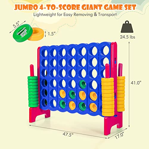 KOTEK Giant 4-in-a-Row Game Set, 3.5 Feet Tall Jumbo 4-to-Score Family Fun Game with Quick-Release Sliders & 42 Large Rings, Oversized Connect Plastic Yard Game Outdoor for Kids & Adults (Blue+Rose) - color: Blue+rose