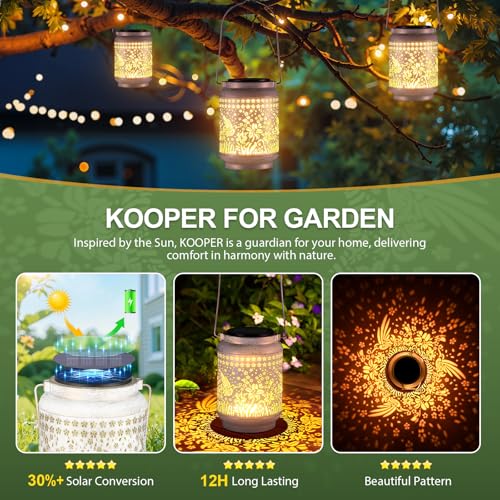 KOOPER 2 Pack Solar Lanterns Outdoor Waterproof Mothers Day Gifts for Women Mom Grandma, Metal Hummingbird Hanging Solar Lantern Outdoor, 2 Modes Outdoor Decoration for Yard, Patio, Garden, Porch - size: White, style: Hummingbird