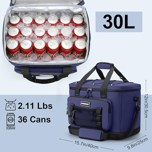 Hulongo Insulated Foldable Collapsible Cooler Bag Soft Sided Cooler for Picnic, Camping, Grocery Shopping, Beach, 30L - color: dark blue