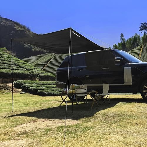 Awning Tarp for Camping,Tailgate Awnings & Shelters for Sun Shade and Waterproof, Outdoor Rear&Side Vehicle Awning Shelter for Van, MPV, Campers(10 * 6.56ft,Black) - color: BLACK