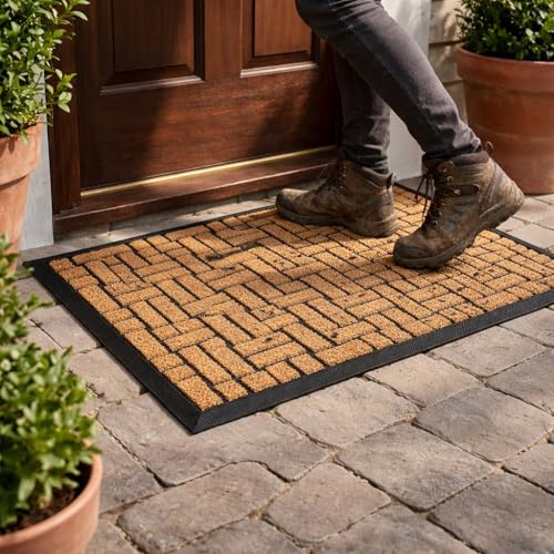 MATALL Outdoor Mat for Front Door - 36x24 Inches Coir-Like Yellow Welcome Matt Outside Entrance, Dirt-Trapping Doormat for Indoor Entryway, Patio and Porch - color: Yellow, size: 2' x 3' (Rectangular)