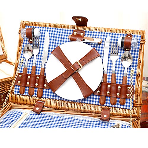 Wicker Picnic Basket for 2 with Waterproof Picnic Blanket and Cutlery, Picnic Set with Sand-Proof Beach Mat, Willow Gift Hamper for Outdoor Lake Beach Camping and Party