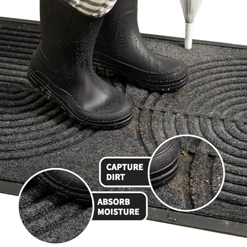 RORA Front Door Mat Outside Entrance, Non Slip Outdoor Mats for Front Door, Heavy Duty Natural Rubber Floor Mat for Entryway, Patio, Garage, Porch, 24"x36", Grey - color: Grey, size: 36''*24''inch