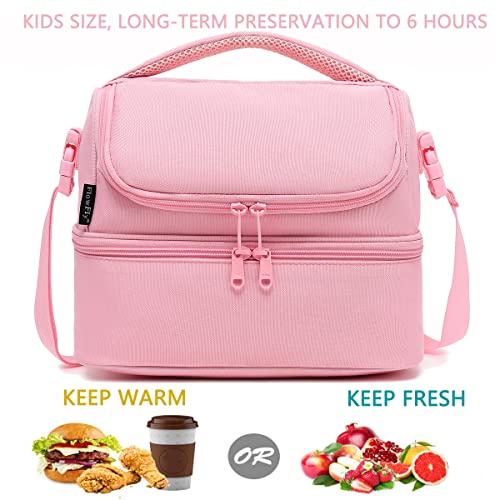 FlowFly Double Decker Cooler Insulated Lunch Bag Large Tote for Boys, Girls, Men, Women, With Adjustable Strap,Pink - color: Pink#All