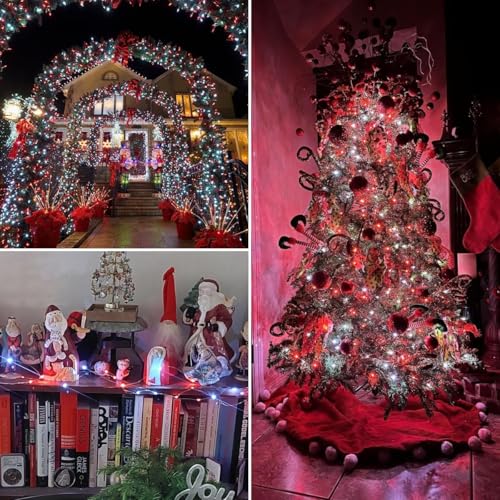 YEGUO 4 Pack Red and White Solar Fairy Lights, Each 33ft 100 LED Christmas Lights Outdoor Waterproof, 8 Modes Sliver Wire Solar String Lights - color: Red and White