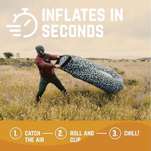 Chillbo Inflatable Couch – Unique Designs - No-Pump Setup, Ripstop Polyester, Stability Pegs, Fun Prints - Portable Air Inflatable Lounger for Beach, Camping, Festivals, and Tailgating - color: Royal Blue, size: Large