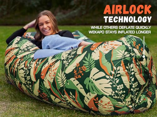 WEKAPO Inflatable Couch Air Lounger Chair - Camping & Beach Accessories, Portable Blow up Sofa for Hiking, Lawn, Indoor/Outdoor Movies & Music Festivals. Lightweight and Easy to Set Up Air Hammock - color: G Leaf