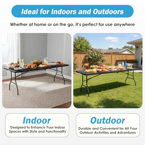 PayLessHere Folding Table Plastic Picnic Table for Parties Wedding Camping Office with Carrying Handle (Black, 8 FT) - color: Black, size: 8 FT