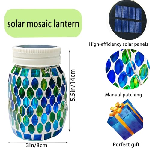 Mosaic Garden Decor Solar Outdoor Hanging Lights,Solar Mosaic Lanterns Christmas Gifts for Women Mom Grandma Halloween and Garden,Patio,Pathway & Yard Décor (Bule) - color: bule