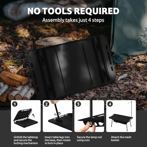 Naturehike Tactical Camping Table with Adjustable Height, Collapsible Table Lightweight with Carry Bag for Camping, Travel expeditions, Hiking, Picnics, BBQs & Beach Trips - color: Black