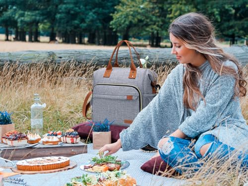 TuErCao Adult Lunch Box - Insulated Lunch Bag Women for Work, Soft Cooler for Beach Travel Picnic, Ladies Lunch Tote Bag for Office, Grey - color: A3: Grey, size: Large