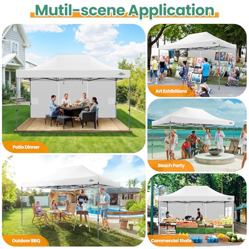 COBIZI 10x15 Pop up Canopy Gazebo 3.0, Easy up Heavy Duty Canopy with 4 Removable Sidewalls, High Stability, All Weather Sunshade 100% Waterproof Outdoor Canopy Tents, White - color: White, size: 10x15 with 4 sidewalls