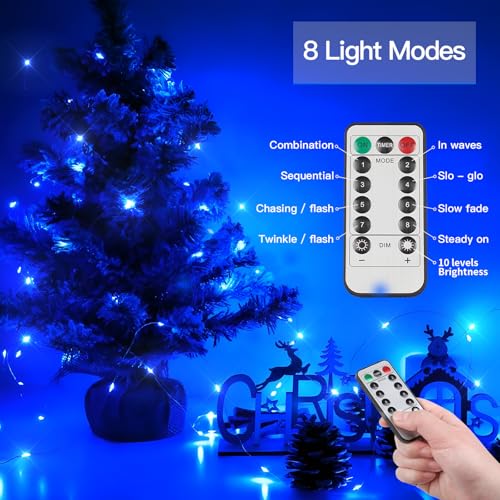 suddus Blue LED Christmas Lights Outdoor，200led 66ft Battery Operated Fairy Lights Indoor, Twinkle Lights for Bedroom, Halloween, Backyard, Tree, Dorm, Patio, Tapestry, Garden, Party - color: Blue, size: 200LED
