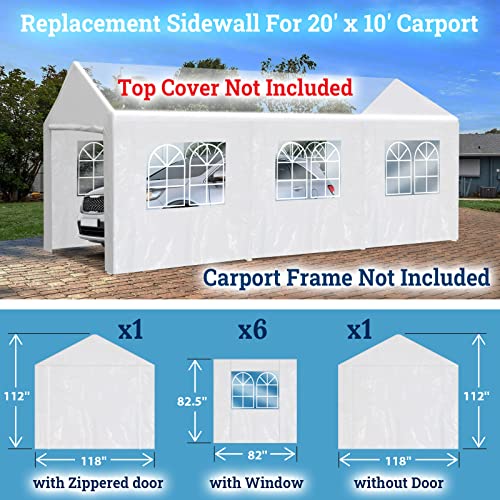 BenefitUSA Replacement Carport Side Wall for 10x20 ft Tent Garage, White Carport Sidewall (Side Wall ONLY, Frame is NOT Included)