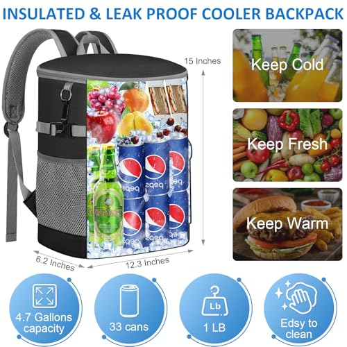 Tenot Cooler Backpack 33/40 Cans Backpack Coolers Insulated Leak Proof Soft Beach Cooler Bag for Men Women Ice Chest Backpack Camping Hiking Picnic Travel Cooler Lunch Backpack - color: Dark Black-Leather, size: 33 Cans