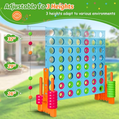 GADFISH Giant 4 in A Row - 2.6 FT Tall Outdoor 4 in A Row Perfect for Indoor & Outdoor Use, 4-to-Score Giant Game Set for Kids & Adults, with 42 Jumbo Rings & Quick-Release Slider (Blue & Orange) - color: Blue & Orange