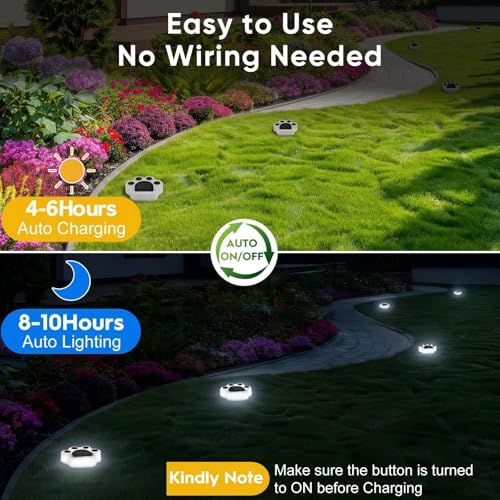 Solar Paw Print Lights 4 Pack, Outdoor Waterproof Solar Garden Lights, Lawn Patio Pathway Decorative Lights, Pet Dog Lovers Gifts for Women Mom Mother's Day(Cool White) - color: Cool White