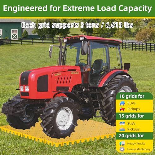 10 Pcs 15.7" x 15.7" Heavy Duty Ground Protection Mats, Interlocking Non-Slip Floor Mat, Heavyweight Gravel Grid Drive on Lawn, 6613 lb Load Permeable Paver for Parking, Outdoor Event Flooring, Yellow - color: Yellow