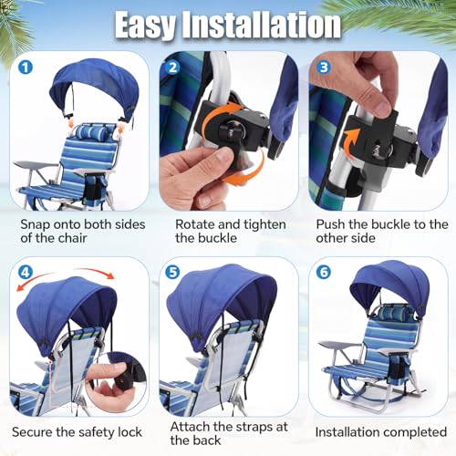 DaisyInner 1 Pcs Beach Chair Umbrella Canopy Extra Large Foldable Chair Sun Shade with Adjustable Clamp for Beach Camping Fishing Lounge Outdoor (Light Blue) - color: Light Blue