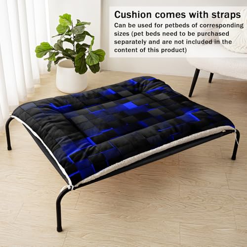 Nttopship Dog Cat Bed Mat Ultra Soft Fluffy Pet Bed Washable Fashion Dog Crate Beds Comfy Comfy Pet Sleeping Pad Suitable for Pet Raised Bed(30"x26",Blue Black) - color: Blue Black, size: Medium