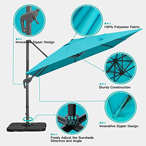 Sunnyglade 10x13Ft Cantilever Patio Umbrella Rectangular Deluxe Offset Umbrella 360°Rotation & Integrated Tilting System Patio Hanging Umbrella for Market Garden Deck Pool Backyard Patio(Blue) - color: Blue, size: 10 x 13 ft
