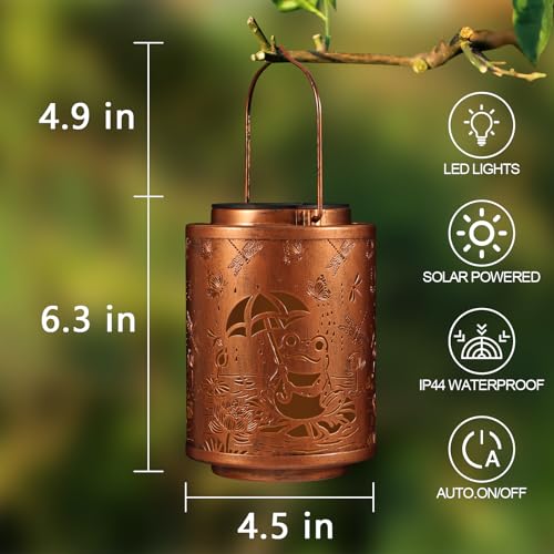 Solar Lanterns Garden Decor Birthday Gifts for Women Mon Grandma Metal Hanging Solar Lights Waterproof Outdoor Decoration for Outside LED Lanterns for Yard Patio Lawn (Frogs) - style: Frogs