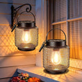 KOOPER Metal Solar Lanterns Outdoor Waterproof, 2 Pack Brighter Hanging Solar Lights for Outside, Up to 15 Hours Modern Hanging Solar Powered Lanterns Lights for Yard Patio Porch Garden Decorative - style: 2 Pack