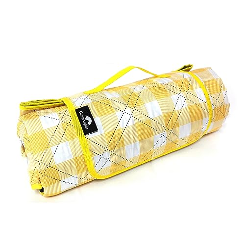 Picnic Blankets Machine Washable, 79''x79'' Extra Large Waterproof Foldable Compact Beach Blankets, Oversized XL Outdoor Mat for Spring Summer Camping, Park, Travel - color: Yellow and White