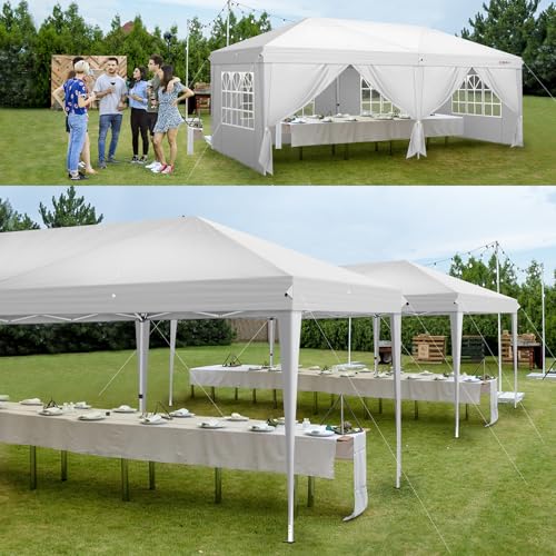 VINGLI 10x20 ft Pop Up Canopy Tent with 6 Sidewalls with Carry Bag, Outdoor Gazebo Shelter, Patio Event Tent Outdoor Canopy Commercial Canopy(White) - color: White