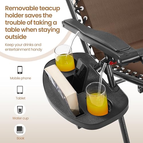 Yaheetech 26" Zero Gravity Recliners Outdoor Adjustable Folding Reclining Lounge Chairs w/Pillows, Cup Holder Trays and Carry Strap for Patio Backyard Beach Brown Set of 2 - color: Brown