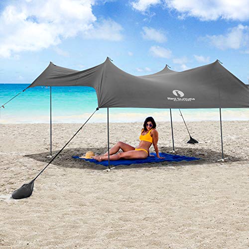 Red Suricata Family Beach Tent & Beach Canopy, UPF50 Sun Beach Shade, Sunshade with 4 Aluminum Poles, 4 Pole Anchors & Sand Shovel, Medium & Portable Sun Shelter Tarp (Medium, Grey) - color: Gray, size: Medium 7' x 7'