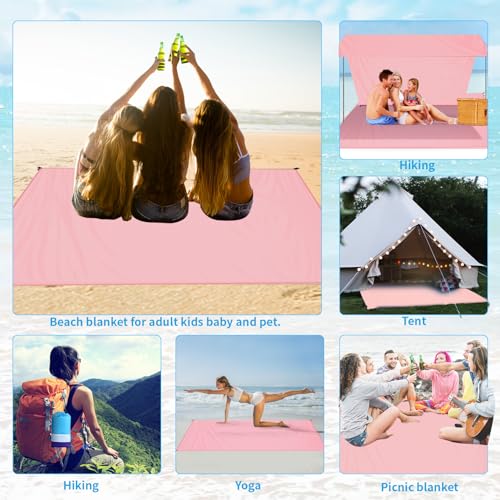 Beach Blanket Waterproof Sandproof Oversized Lightweight 78''×110'' 1-7 Adults Blanket Beach Large Picnic Mat for Travel Camping Hiking Picnic - color: Pink, size: 78''x110''