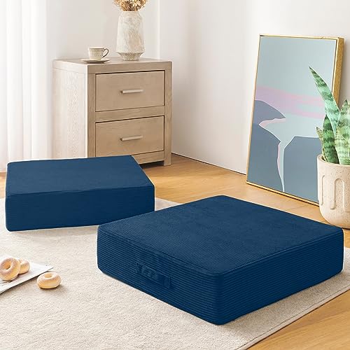 Wellsin Solid Square Floor Pillows for Adults Kids - Large Meditation Floor Pillow Seating Cushion with Thick Foam & Washable Velvet Cover, 2 Pack, 22x22x5 Inch, Dark Blue - color: Navy Blue, size: 2 Pack (22"x22")