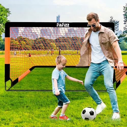 Soccer Goal, Soccer Goals for Backyard, 4x3ft Portable Pop Up Soccer Net Set, Soccer Training Equipment with Soccer Ball, Ladder and Cones - color: Orange