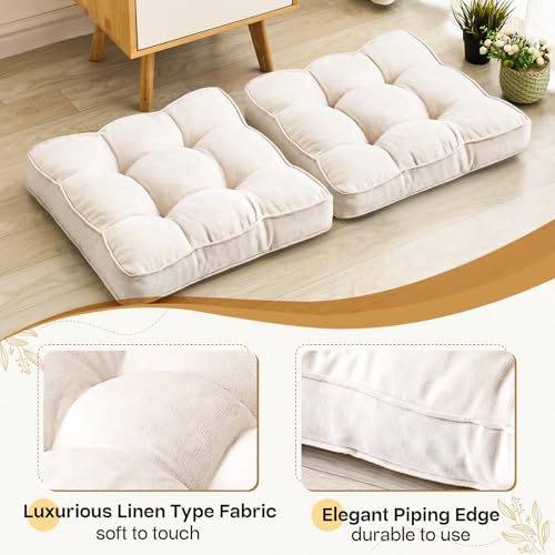 1 MIDDLE ONE Floor Pillow Set of 2, Memory Foam Floor Cushions for Adults, Large Meditation Pillow for Sitting, 22 x 22 Inches (Square | Beige) - color: Square | Beige