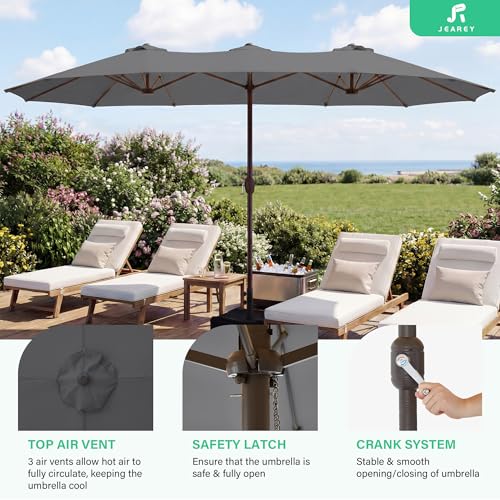 JEAREY 15ft Large Patio Umbrella with Base, Outdoor Rectangle Umbrella Double-Sided Market Umbrella with Stand for Pool, Deck, Backyard and Garden, Gray - color: Gray