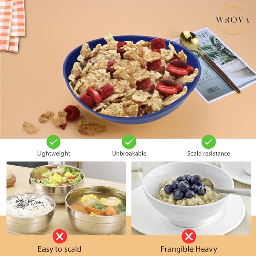 Wrova 65oz Large Salad Bowls Deep Blue - Wheat Straw Serving Bowls Set of 4 - Unbreakable Serving Bowls Dishware & Microwave Safe - BPA Free Bowl for kitchen,camping - color: Blue, size: 4 Pack