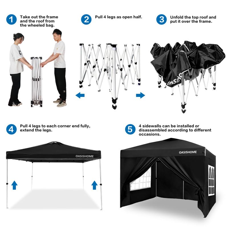 OASISHOME Pop-up Gazebo Instant Portable Canopy Tent 10'x10', with 4 Sidewalls, Windows, Wheeled Bag, for Patio/Outdoor/Wedding Parties and Events (10FTx10FT, Black) - color: Black