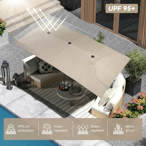 15×15ft Outdoor Patio Umbrella, Double Sided Market Rectangle Umbrella with Crank Handle, Large Sun Shade for Outside Deck, Backyard, Garden - color: Beige