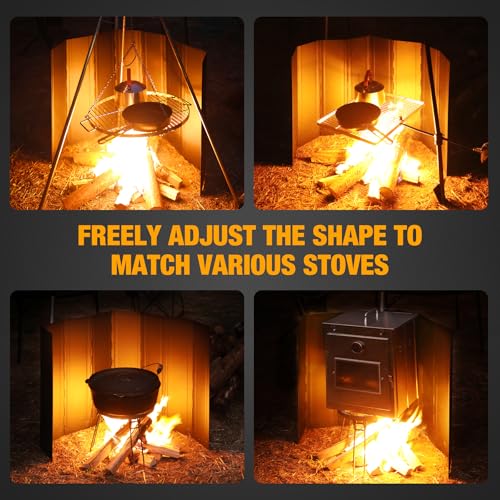 23.6 Inch Extra Tall Camping Stove Windscreen - Heavy Duty 8-Panel Folding Design for Butane Burners and Grills, Camp Stove Windshield for Camping, Hiking, Picnic - color: Black Iron
