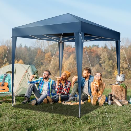 VINGLI 6.5x6.5 Pop Up Canopy Tent, Outdoor Tent Canopies Foldable Portable Canopies for Camping, Patio, Parties, EZ Up Gazebo Canopy with Carry Bag (Blue) - color: Blue, size: 6.5x6.5