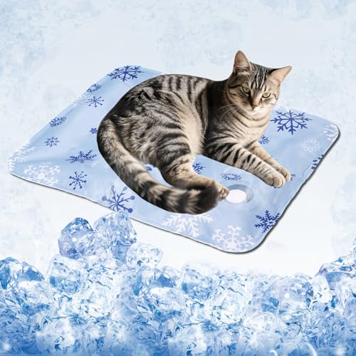 Cooling Dog Bed, Premium Pet Cooling Mat Waterproof & Scratch-Resistant, Non-Slip Summer Essential for Dogs Cats, Foldable Cooling Pad for Indoor Outdoor Travel(S 16''*20'') - color: Blue snowflakes, size: 20''*16'' Small