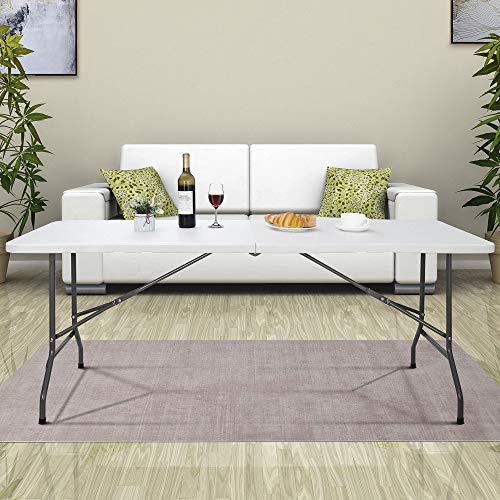 JupiterForce 6ft Plastic Folding Table Indoor Outdoor Portable Heavy Duty Foldable Camping Table, Fold-in-Half Utility Table Dining Picnic Table for Party Wedding Event, White - color: White, size: 6FT