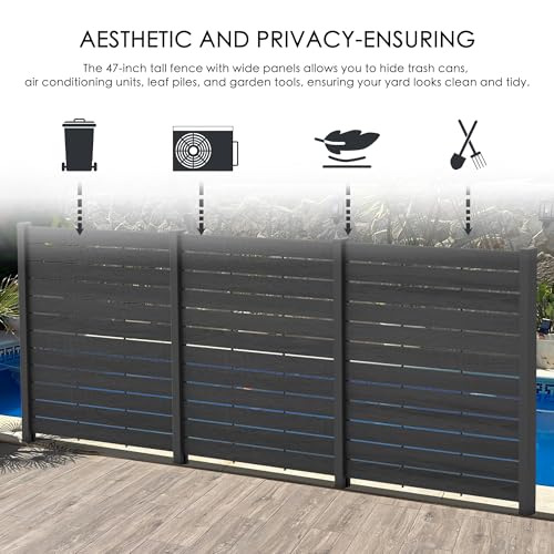Kozyard 50" W x 48" H Privacy Screens Fence Panel Specifically for Hard Surfaces, Aluminum Post, Air Conditioner Fence Panels, Pool Equipment Enclosure, Trash Can Screens Fence with Base G*9PCS - color: 3Panels/Hard Surfaces