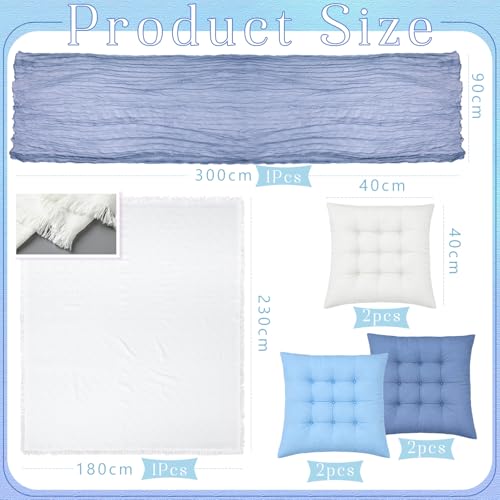 Extra Large Outdoor Picnic Blanket with Table Runner and Floor Pillow Cushion for Picnic Wedding Birthday Baby Shower Backyard(91 x 71'',Blue,White,6-Person) - color: Blue,white